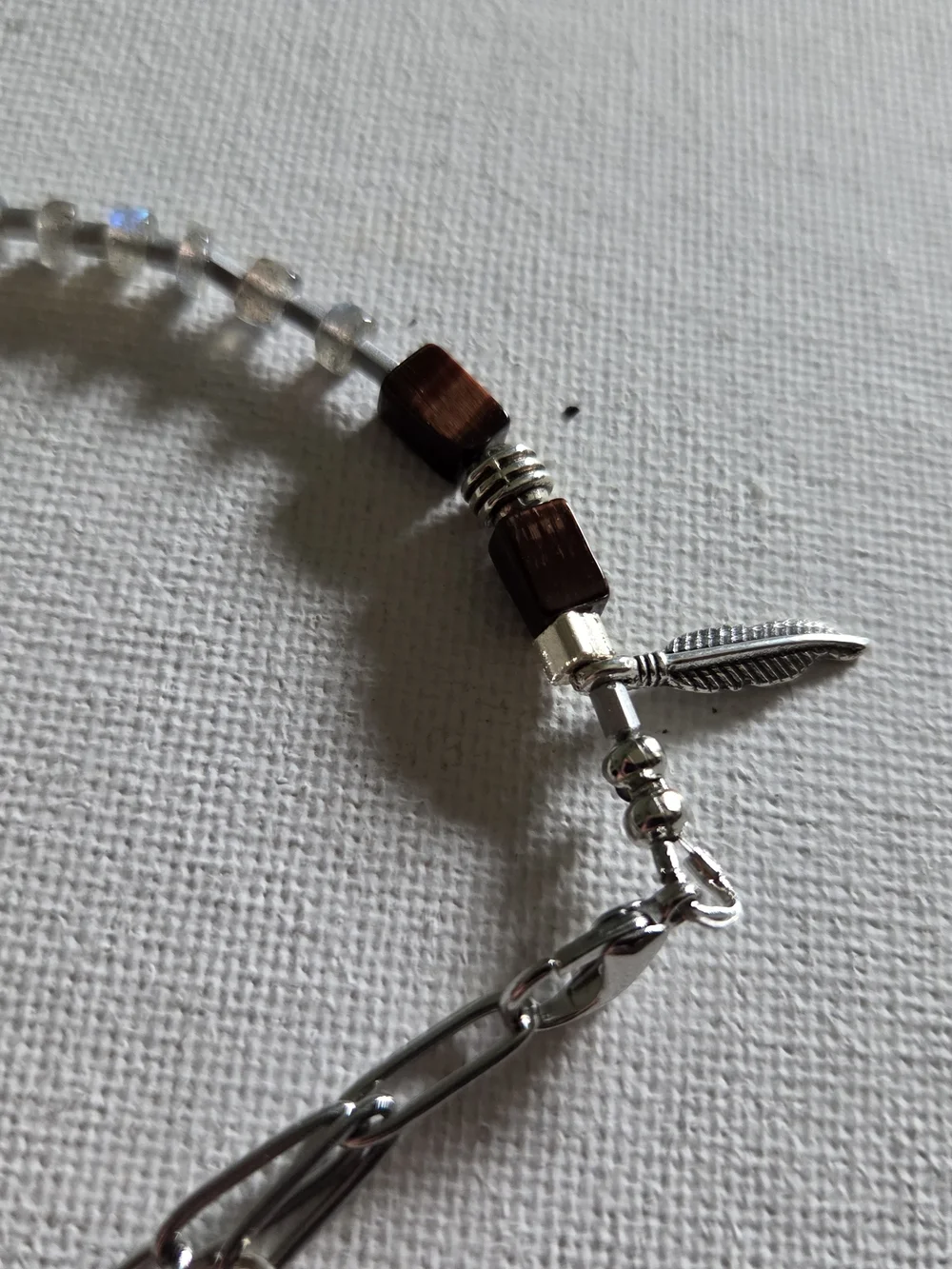 Feather Charm Red Tiger Eye Labradorite Bracelet
